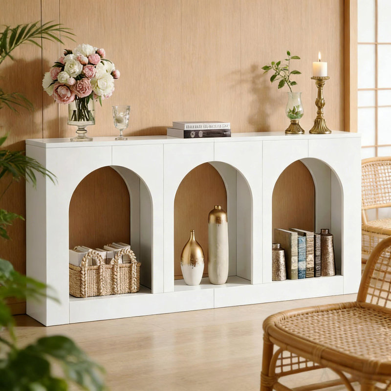 Stylish Arches Side Table,Entryway Table,Stable Console Table, White