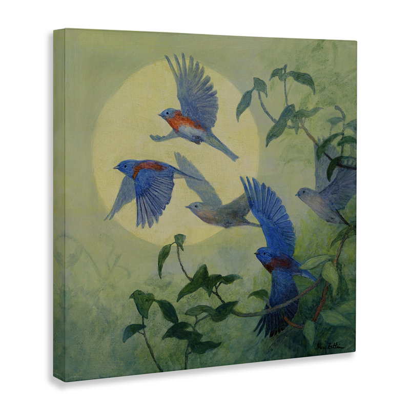 «Bluebird Flock over Moon», art mural par Floy Zittin, H 30 po x l 30 po