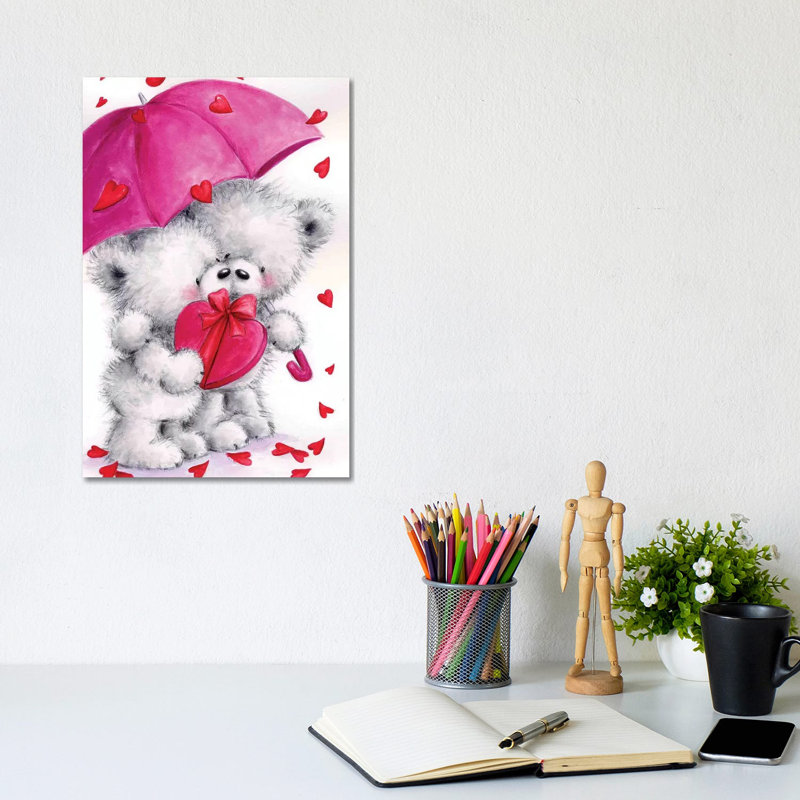 Valentine Grey Bears by MAKIKO - Wrapped Canvas Print, 20.32 cm H x 30.48 cm W
