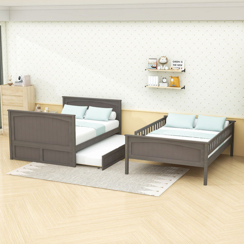 Élégant lit superposé double au-dessus d'un lit double avec gigogne simple et caractéristiques de convertibilité, Gris brossé