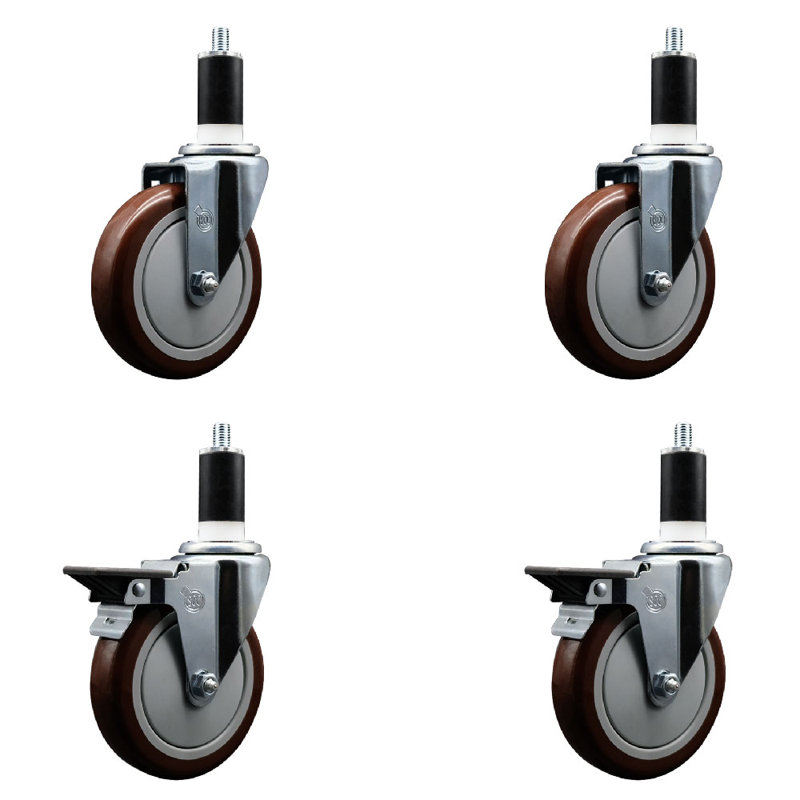 Ensemble de roulettes extensibles en poly pivotant à roue pivotante de 1 3/8 po 2 freins SCC