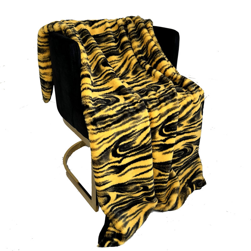 Couverture en fausse fourrure, L 70 po x L 90 po, Jaune