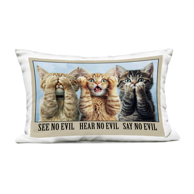 Coussin d'extérieur imprimé See See Evil Cats par Jim Baldwin
