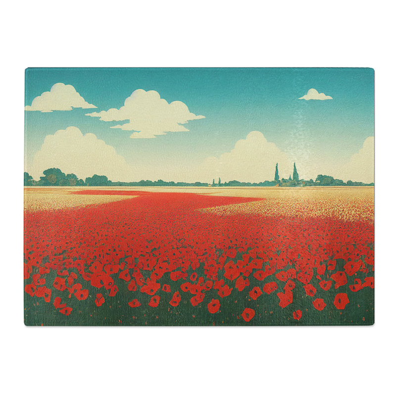 Sacred Poppy Field Flowers  Glass Chopping Board