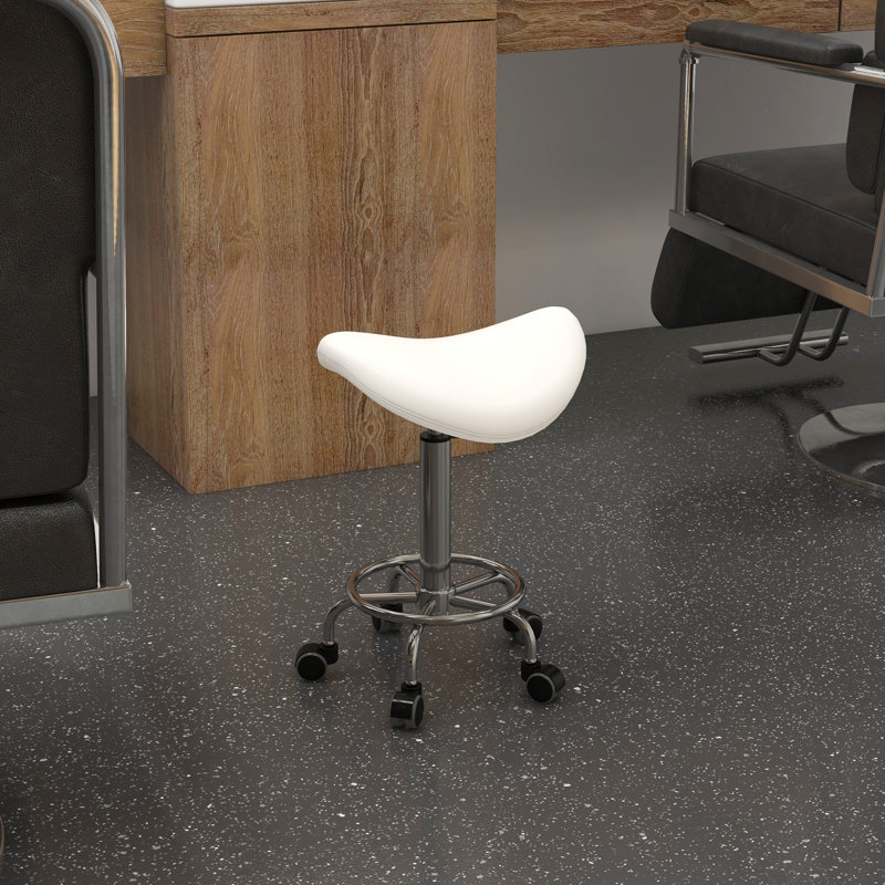 Wibaux Adjustable Height Lab Stool with Footring Wheels, White