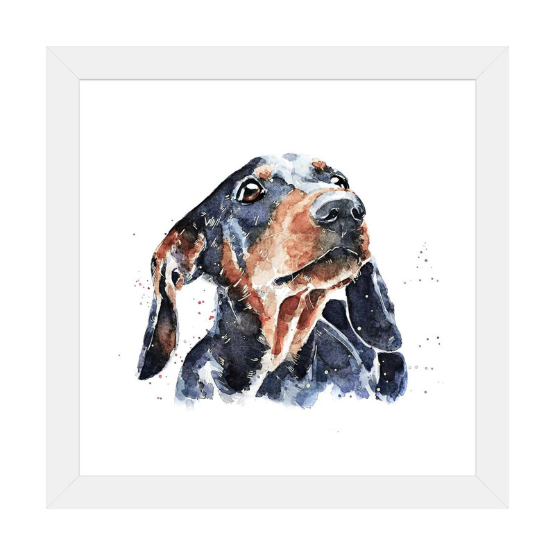 Teckel noir et brun clair par Edwatercolours-impression, Papier encadré blanc, Blanc, H 24 po x l 24 po x p 1 po
