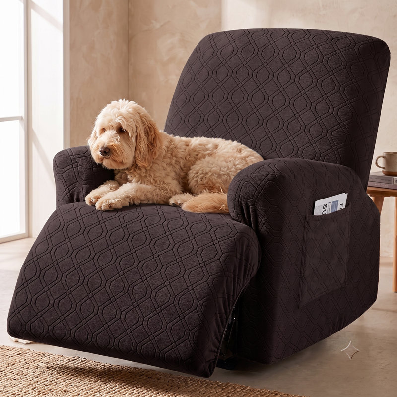 Housse pour canapé inclinable et extensible 3 pièces Wald, Velours brun chocolat