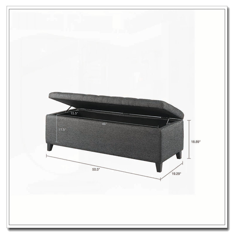 Banc de rangement capitonné à fermeture douce, Gris anthracite