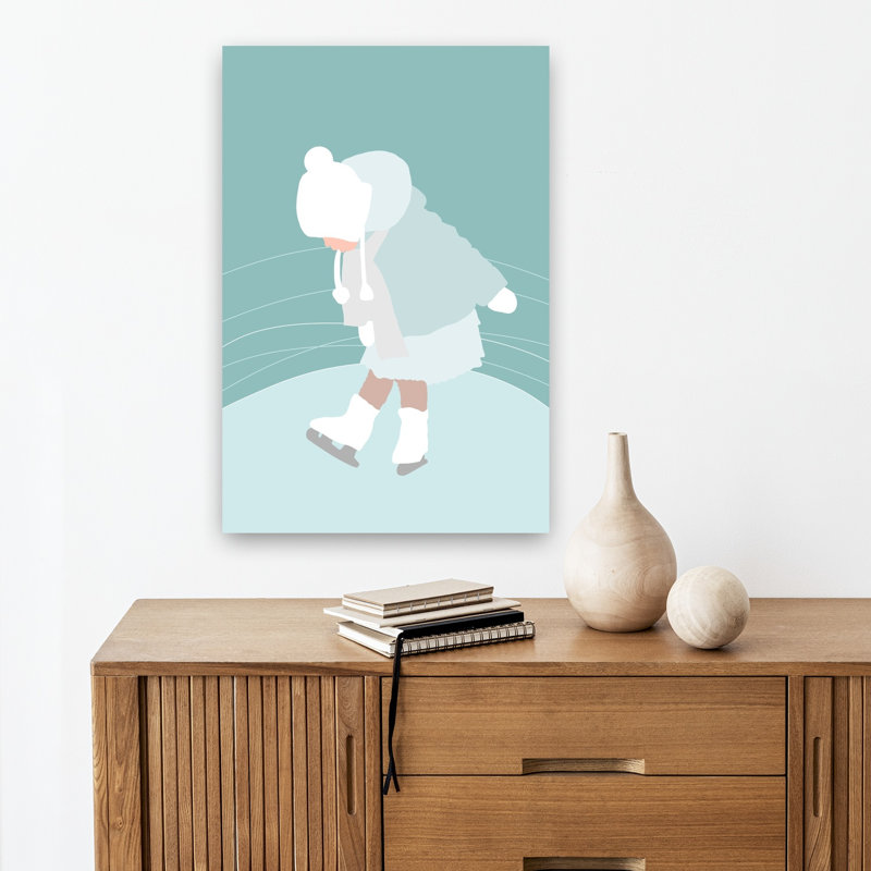«Little Girl Ice Skates», impression d'art contemporain minimaliste ludique, H 18 po x l 12 po