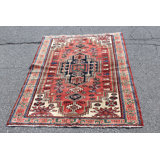 Tapis unique en laine noué à la main de style années 1950 de 3 pi 5 po x 4 pi 11 po en brun / beige / rouge