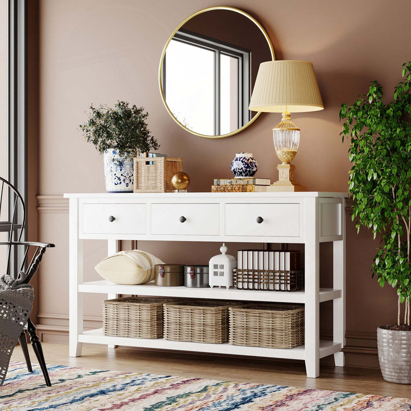 50'' Console Table, Antique White, Antique White
