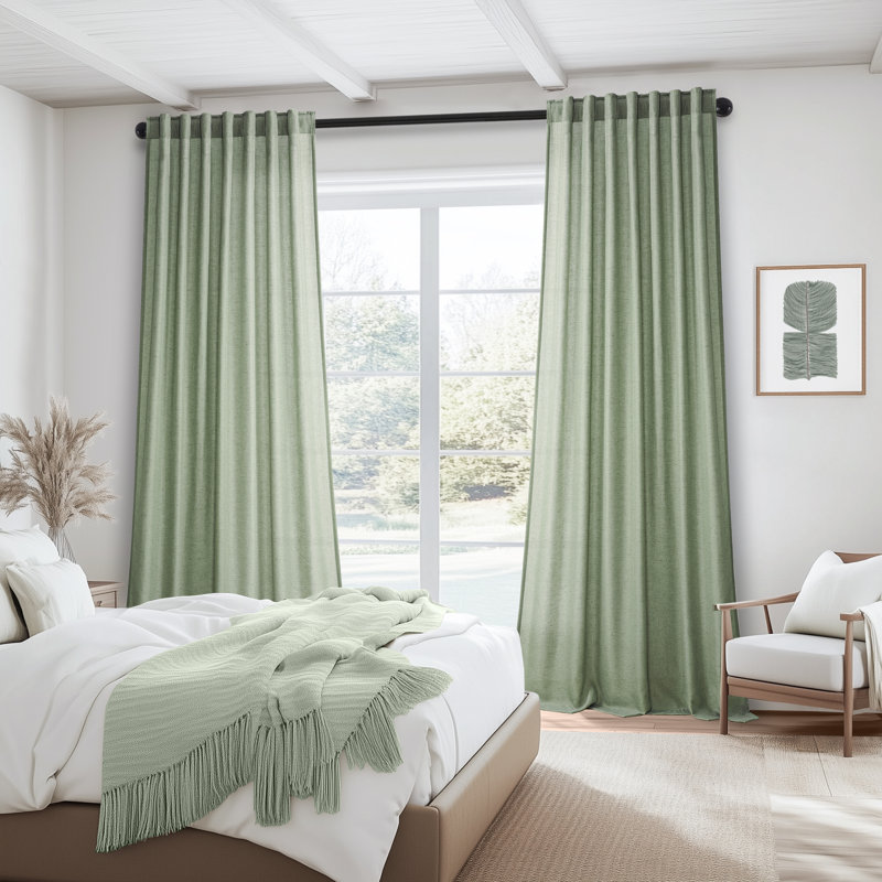 Cotton Linen Blended Light Filtering Curtain,Back Tab Hooks  Drapes (Set of 2,With Hooks), White, 52" W x 90" L