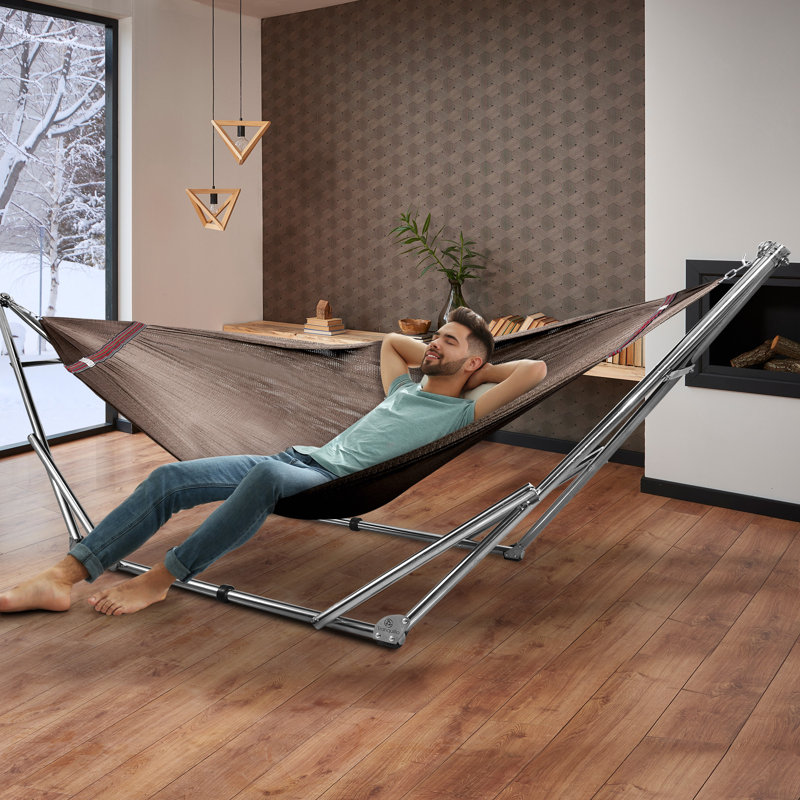 Support de hamac réglable, hamac de camping pliable et support, support de hamac double de luxe d'une capacité de 650 lb pour 2 personnes, assemblage facile, antidérapant et silencieux