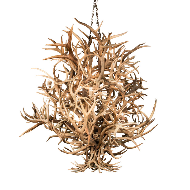 16 - Light Antler/Steel Dimmable Novelty Chandelier