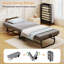 Lit simple pliant avec tête de lit, poches de rangement latérales et station de charge, lit d'invité portable avec matelas en mousse à mémoire de forme de 3 po, escamotable, 75 po x 31 po
