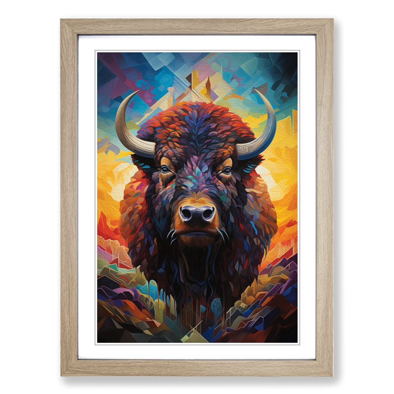 Buffalo Orphism No.3 - Single Picture Frame Print on Wood, Oak , 46cm H x 34cm W x 2cm D