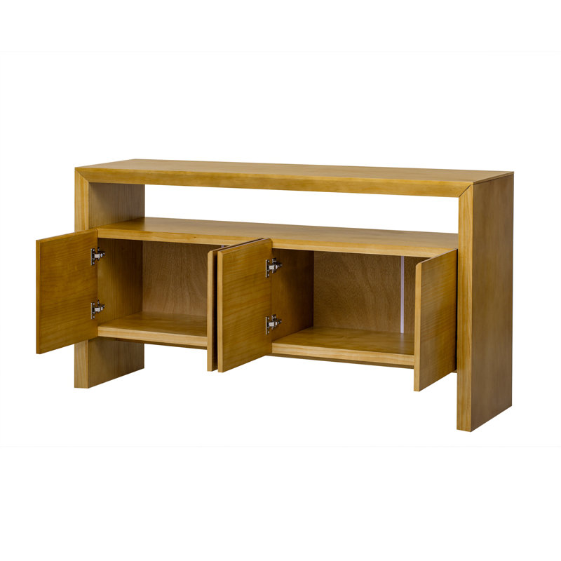Table de buffet Sable de 60 po avec armoires de rangement et tablettes ouvertes, Naturel