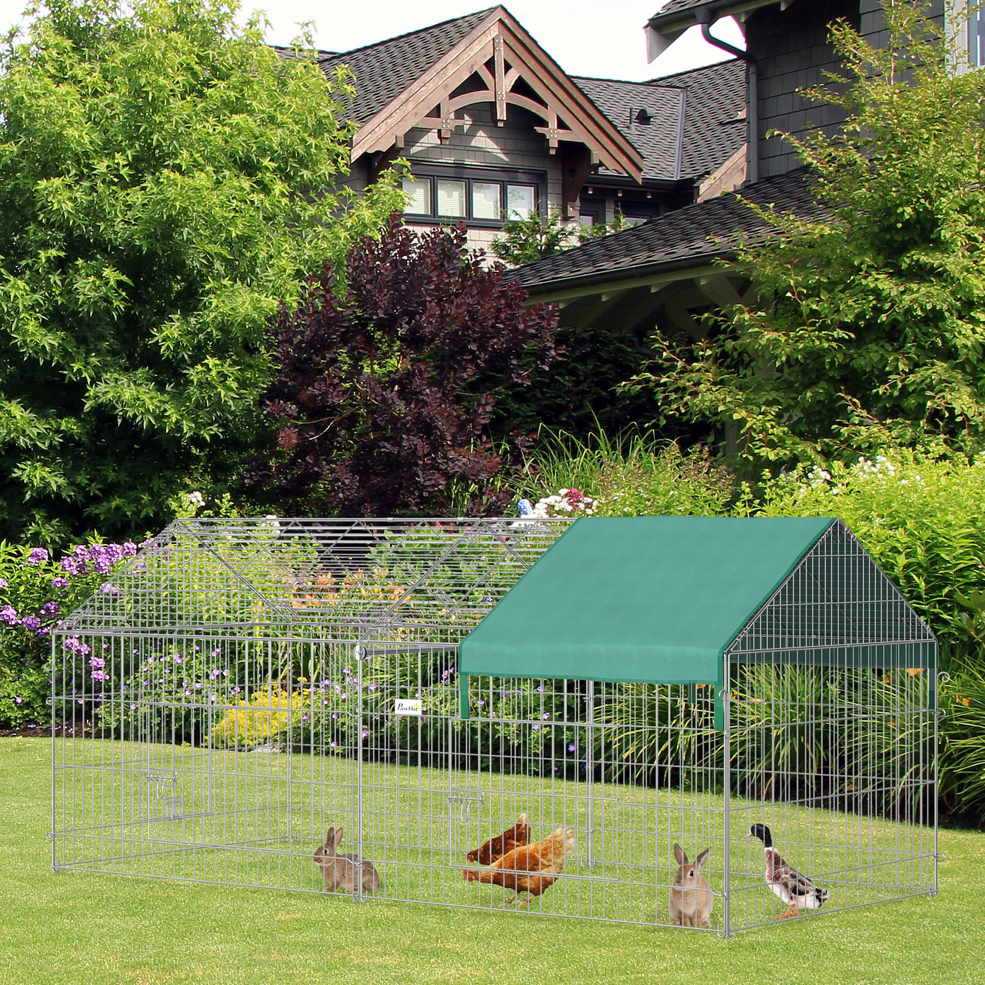 Pawhut Outdoor Metal Kennel Enclosure For Small Animals Utilizable As ...