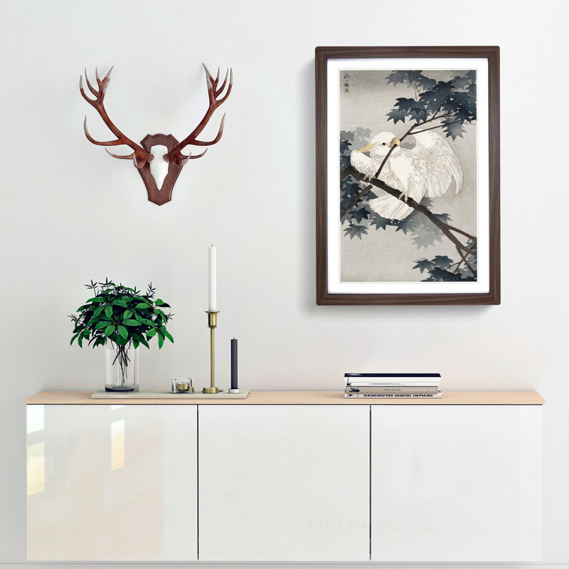 Yellow Crested Cockatoo in a Tree by Ohara Koson - Picture Frame Painting Print, 36cm H x 27cm W x 2cm D, Walnut Framed