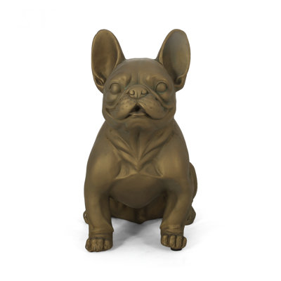 DOG GARDEN SCULPTURE, Outdoor French Bulldog Garden Statue, Rustic Gold, No Assembly Required
