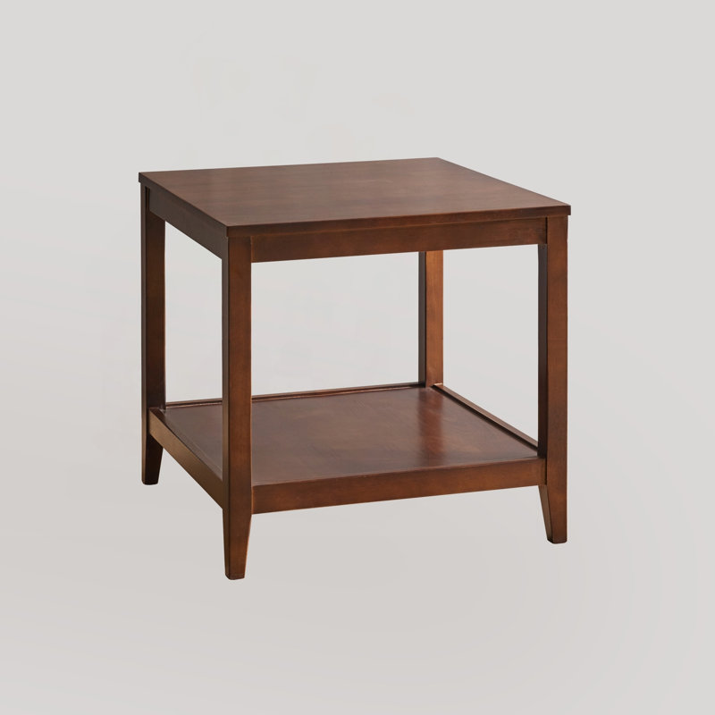 Solid Wood End Table with 2-Tier Storage – Square