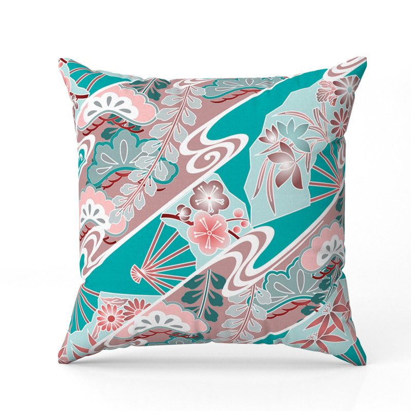 Coussin Floral, H 16 po x l 16 po, Vert/rose