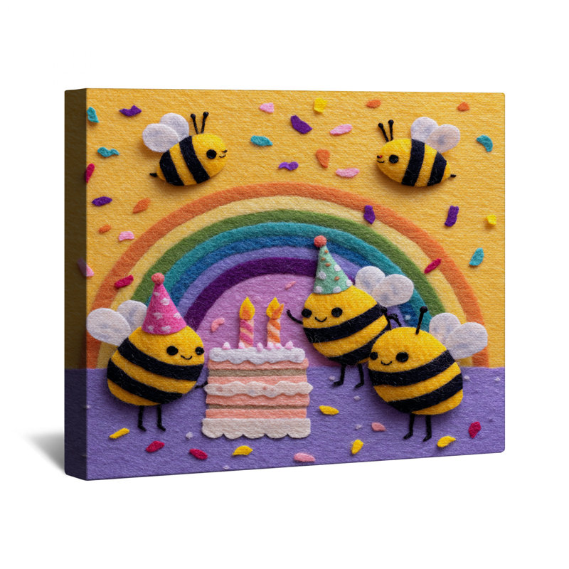 Toile tendue à motif de gâteaux d'anniversaire Felt Bees, 16 x 16 pouces