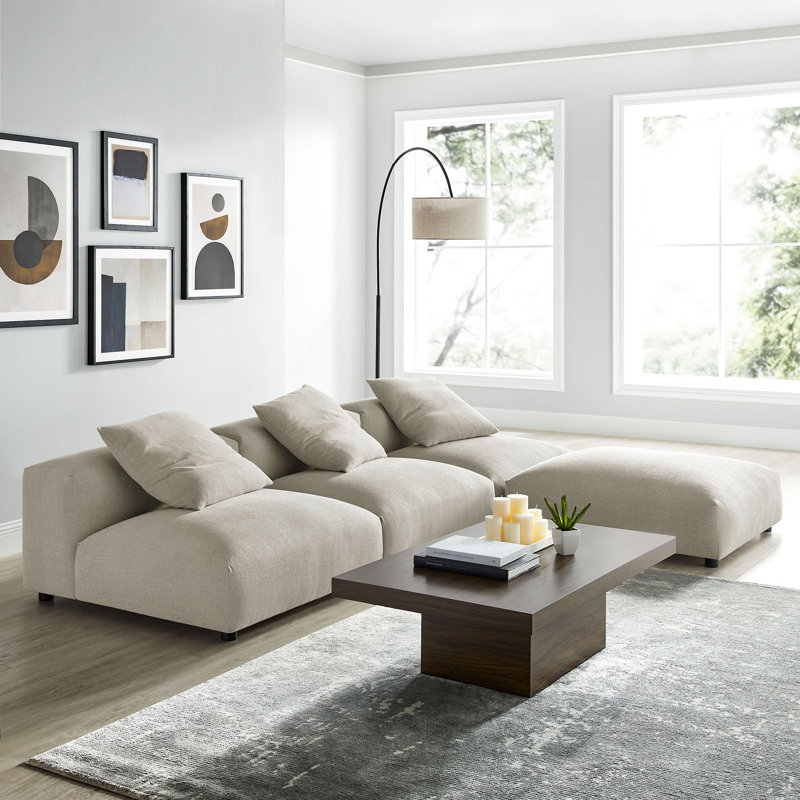 Canapé modulaire rembourré 4 pièces Solace, Tissu beige