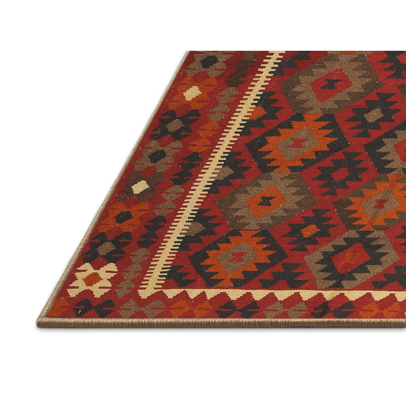Tapis brun/rouge pourpre/zone noire, Rectangle 5 pi x 7 pi
