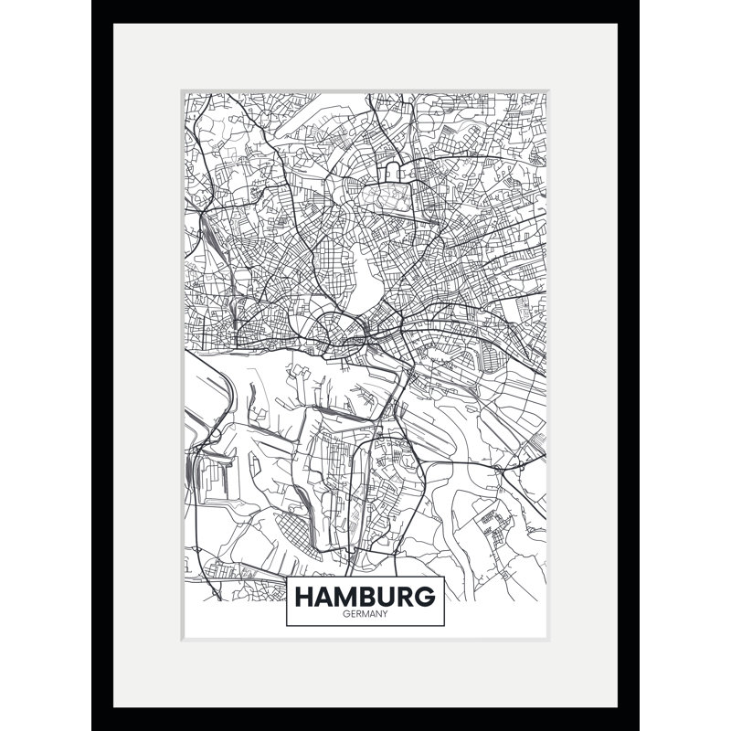 Hamburg Map - Single Picture Frame Print, 50 cm H x 40 cm W