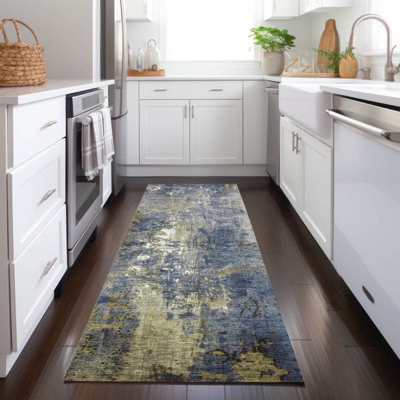 Machine Washable Indoor/Outdoor Xhevrie Khaki Rug, Runner 2'3" x 7'6"