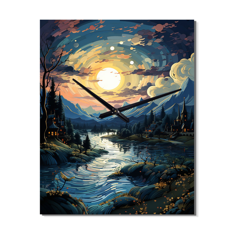 Masterpiece The Starry Day By Vincent III - Landscape & Nature Modern Wall Clock, 28" H x 12" W x 1" D