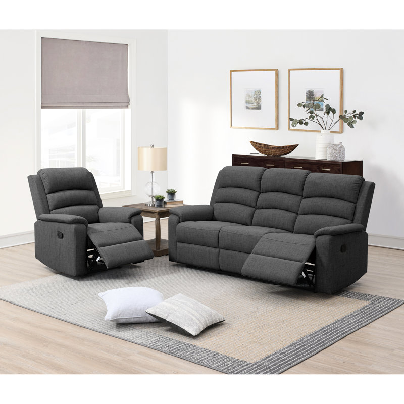 Fauteuil inclinable de salon moderne en toile de jute gris foncé, fonction de mouvement, coussin et