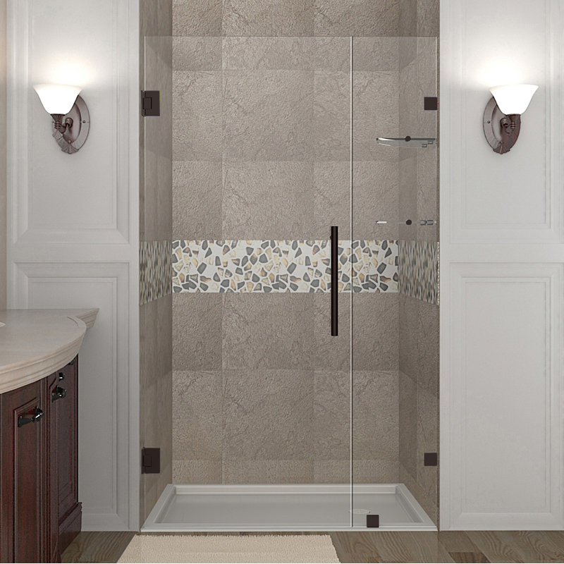 Nautis GS 36 x 72 Hinged Completely Frameless Shower Door, Clear, Bronze