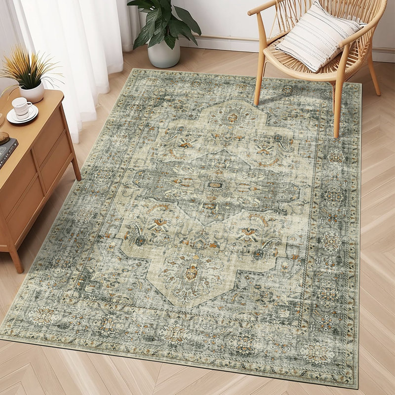 Vintage Area Rug Bohemia Oriental Floral Printed Distressed Rug for Living Room Bedroom Indoor Low Pile Washable Carpet Enterway Runner Rug Stain Resistant Non Slip Kitchen Rug Soft Floor Mat Room Decor Rugs Office Farmhouse