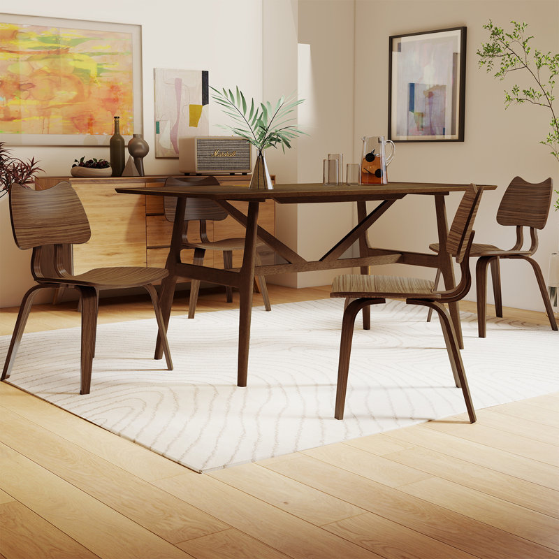 Ensemble de table de salle à manger rectangulaire moderne avec base en bois d'hévéa massif et chaises avec dossier pour la cuisine, le salon et la salle à manger