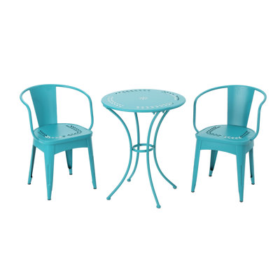 3 Piece Kd Metal In Teal - Outdoor Iron Table And Chairs Powder Coated
