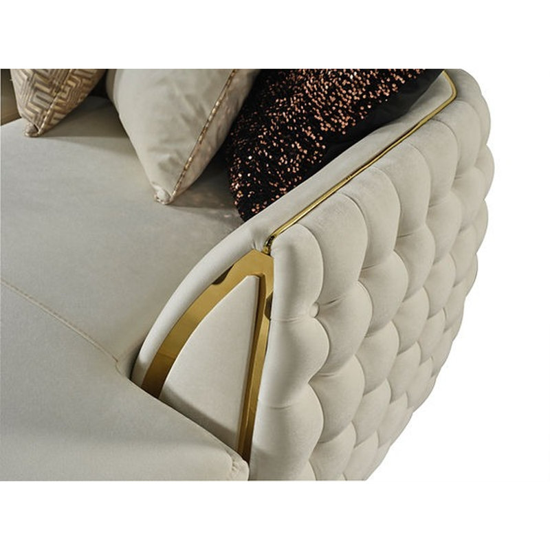 Lehar Velvet U-Shaped Sectional, Off White Velvet