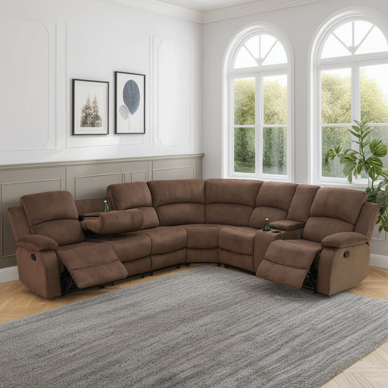 Ensemble de canapé modulaire inclinable brun 3 pièces