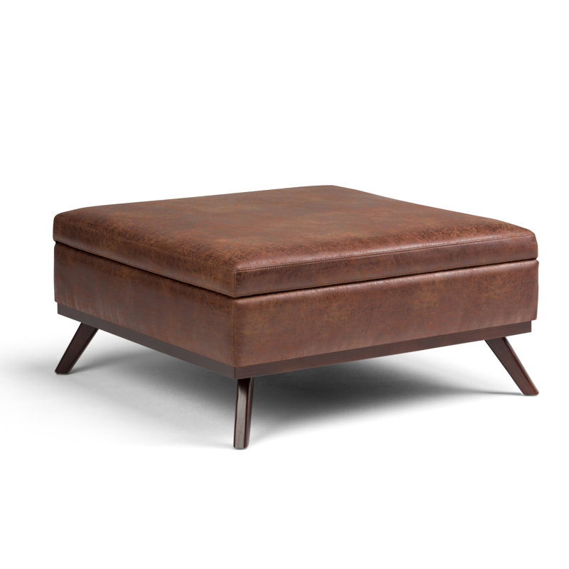 Owen 36"W Upholstered Square Coffee Table Storage Ottoman with Lift Top and Solid Wood Legs