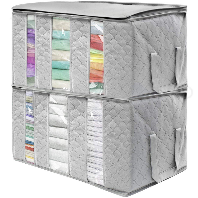 Sorbus Foldable Storage Fabric Cube Bin Bag Organizers, 3 Section, 2-Pack in Grey