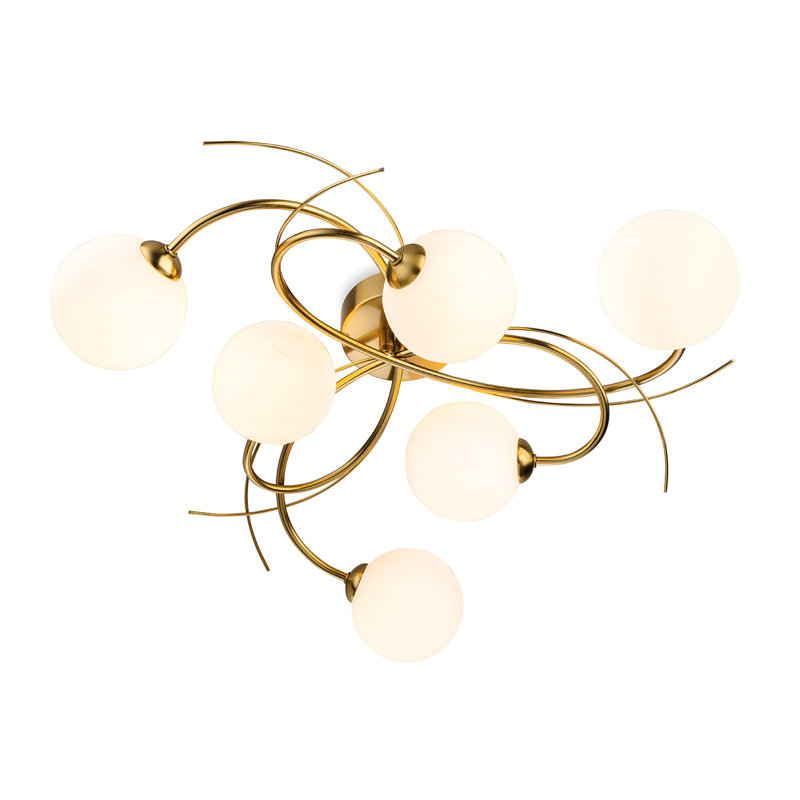 Flush Mount, Brushed Brass, 6, Opal White