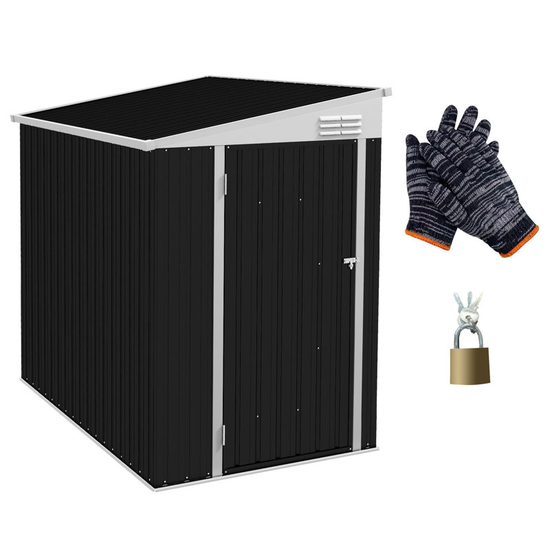Remise de rangement d'extérieur en métal gris foncé 4 pi x 6 pi Verrouillable et ventilé. Convient aux tondeuses, motos, échelles, vélos et outils de jardin. Acier galvanisé. Résiste aux intempéries. Espace. Gants d'installation fournis