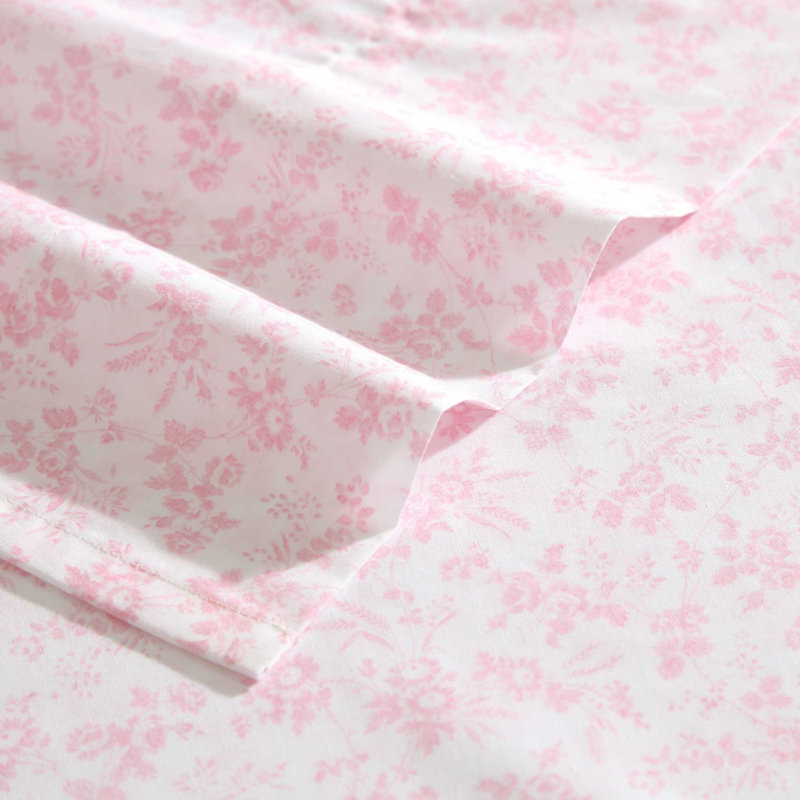 Percale Novelty 200 Thread Count Printed Cotton Sheet Set, Twin XL Sheet Set with 1 Standard Pillowcase,  Pink Floral Toile