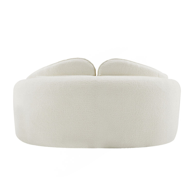 Curved Two-Seater Fully Compressed Sofa, Long-Term Sitting Without Collapse, Removable Backrest, White Chenille Fabric, Simple, Retro Style, Suitable For Small Spaces And Apartments