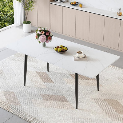 Table de salle à manger extensible 59 "à 75" pour 4 à 8, table de cuisine rectangulaire extensible moderne avec plateau en bois à motif de marbre et pieds en métal