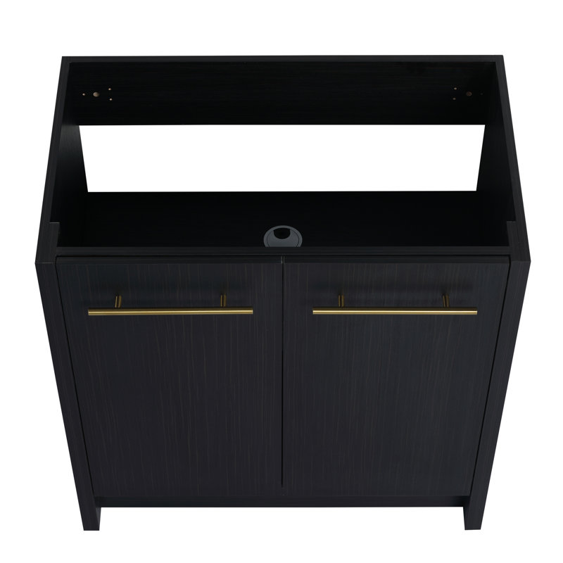 Meuble-lavabo autoportant de 30 po - Châtaignier noir, modèle moderne, porte à fermeture en douceur, espace de rangement abondant sans lavabo supérieur