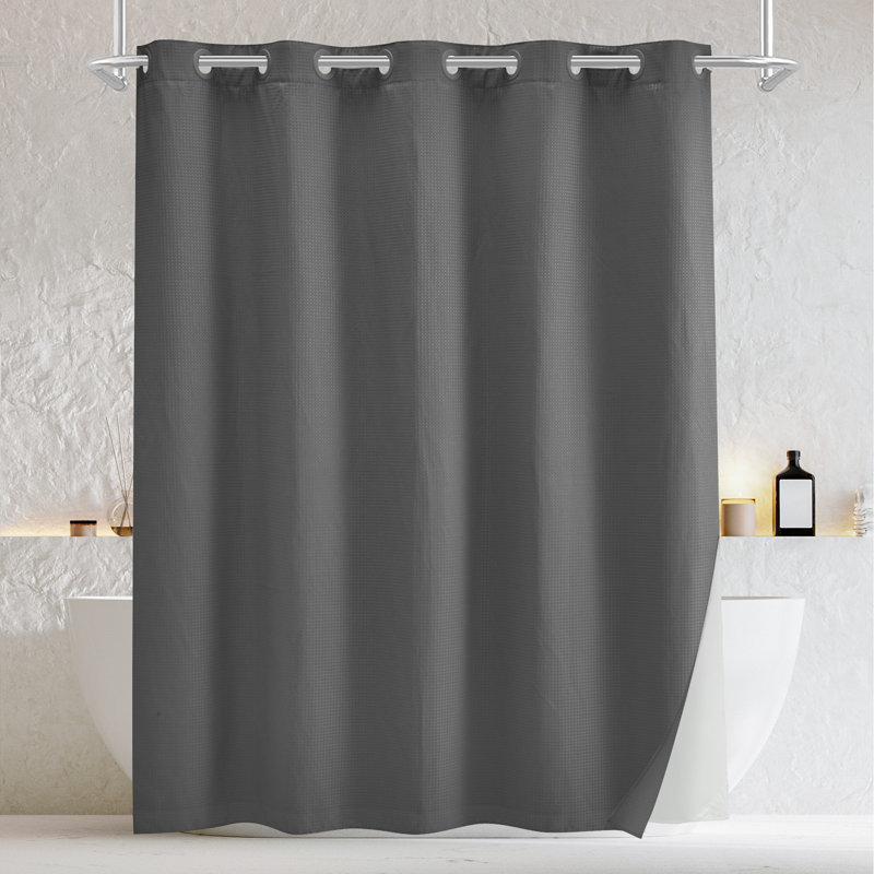Rideau de douche sans crochet Rakiem, H 74 po x l 71 po, Gris graphique