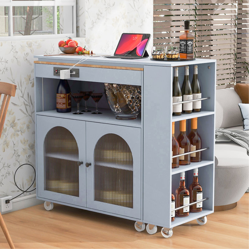 Versatile Rolling Kitchen Island With Extended Table For Customized Layouts, Gray