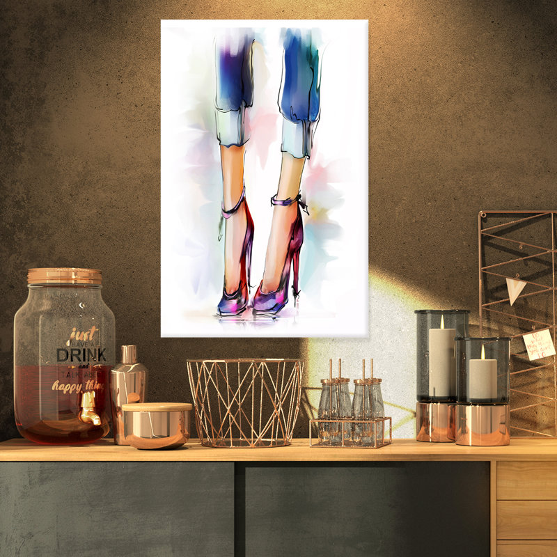 Impression sur toile tendue, "pieds et chaussures femelles", H 32 po x l 16 po